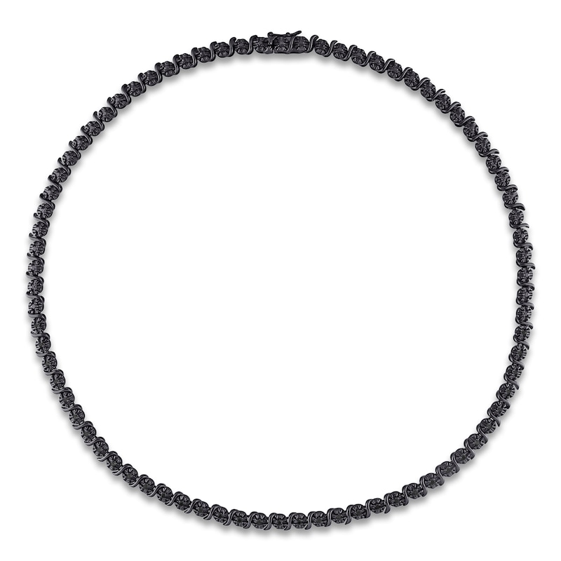 Main Image 3 of Black Diamond Tennis Necklace 1/2 ct tw Round Sterling Silver 17"