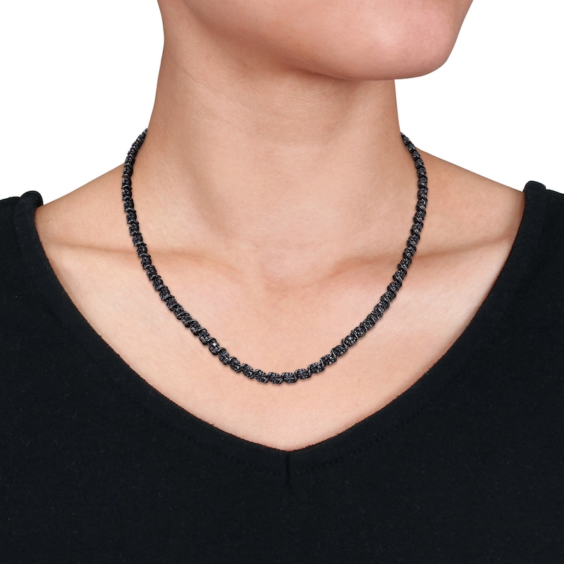 Main Image 5 of Black Diamond Tennis Necklace 1/2 ct tw Round Sterling Silver 17"