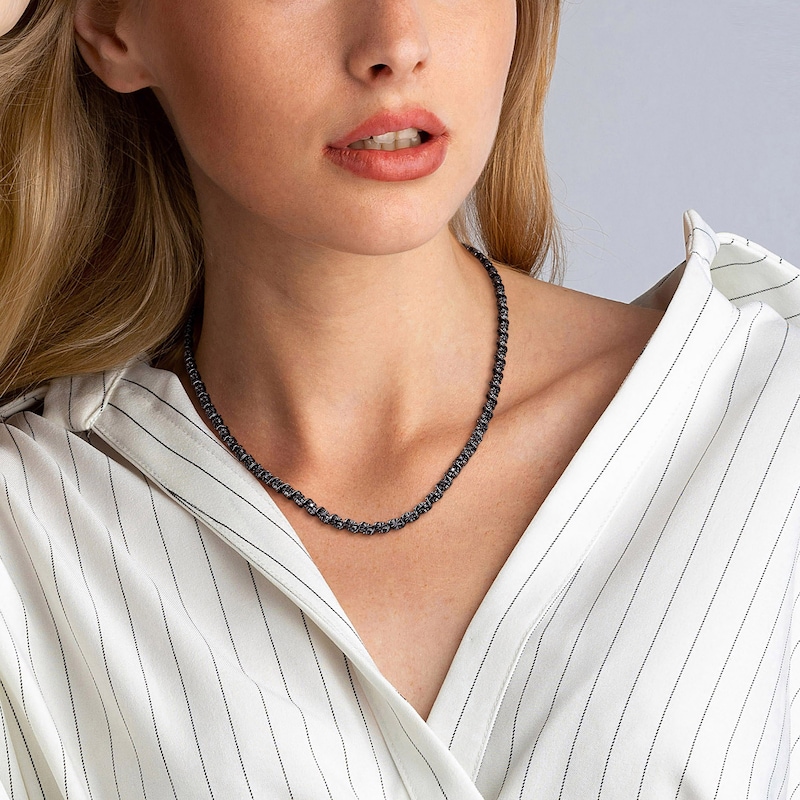 Main Image 6 of Black Diamond Tennis Necklace 1/2 ct tw Round Sterling Silver 17"