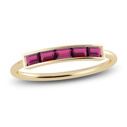 Juliette Maison Natural Rhodolite Garnet Baguette Bar Ring 10K Yellow Gold