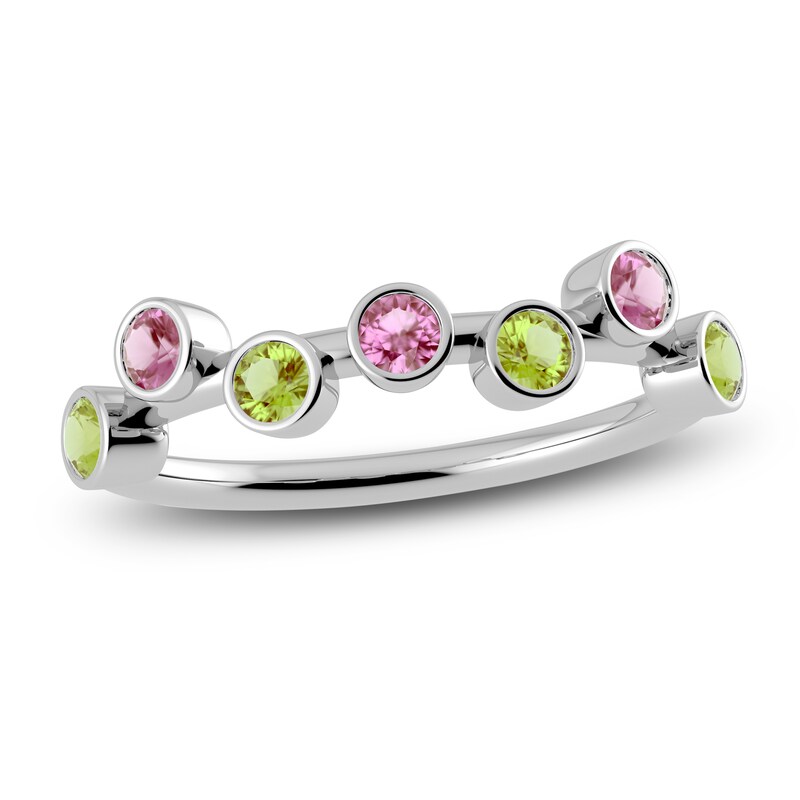 Main Image 1 of Juliette Maison Natural Peridot & Natural Pink Tourmaline Ring 10K White Gold