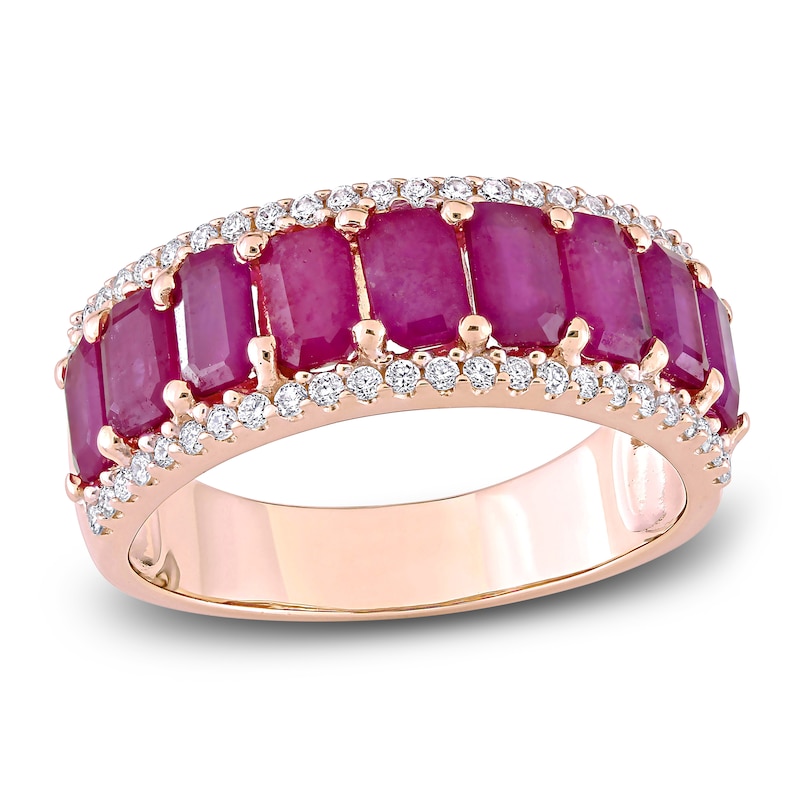 Main Image 1 of Natural Ruby Anniversary Ring 1/3 ct tw Round 14K Rose Gold