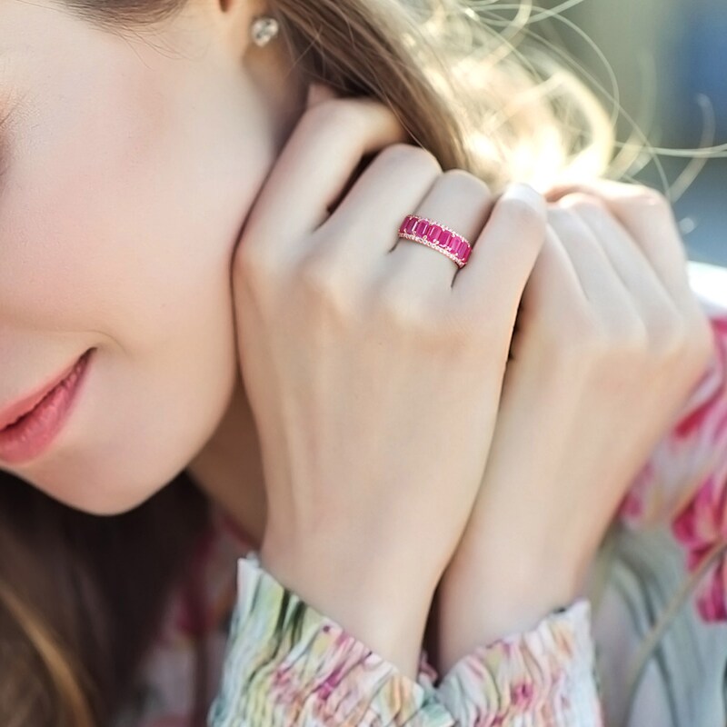 Main Image 6 of Natural Ruby Anniversary Ring 1/3 ct tw Round 14K Rose Gold