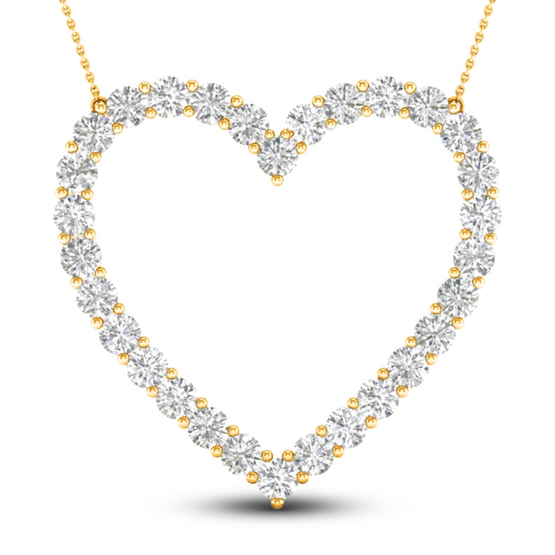 Main Image 1 of Lab-Grown Diamond Heart Necklace 3 ct tw Round 14K Yellow Gold