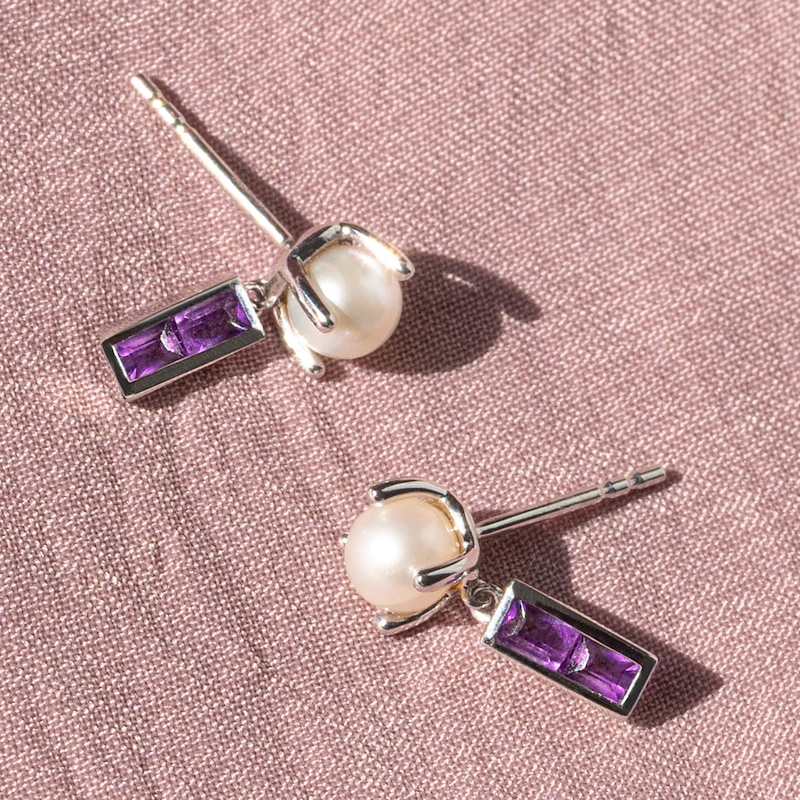 Main Image 5 of Juliette Maison Natural Garnet Baguette and Freshwater Cultured Pearl Earrings 10K Yellow Gold