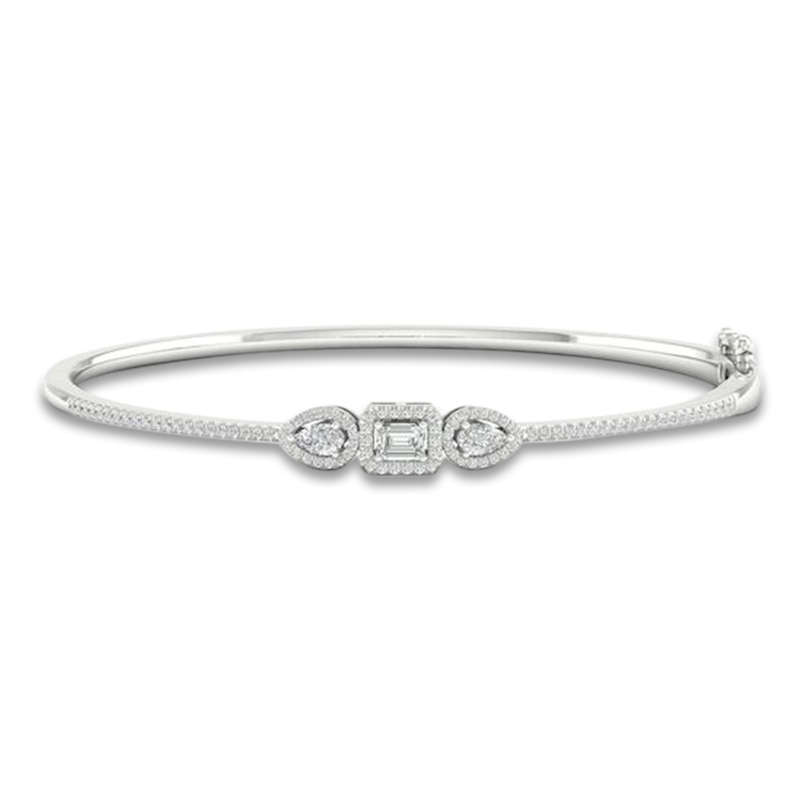 Main Image 1 of Diamond Bangle Bracelet 1 ct tw Emerald/Pear/Round 14K White Gold