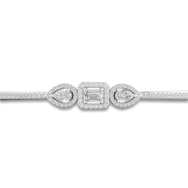 Diamond Bangle Bracelet 1 ct tw Emerald/Pear/Round 14K White Gold