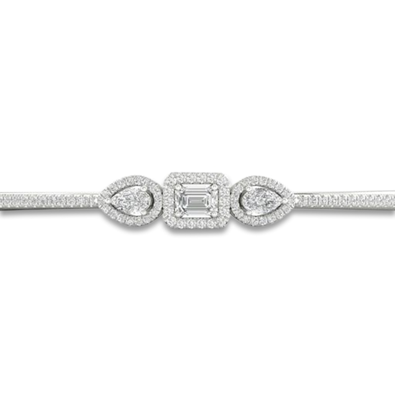Main Image 2 of Diamond Bangle Bracelet 1 ct tw Emerald/Pear/Round 14K White Gold