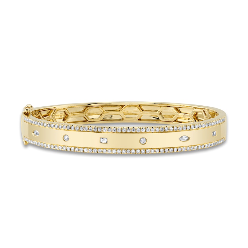 Main Image 1 of Shy Creation Diamond Bangle Bracelet 1 ct tw Round/Baguette/ Marquise 14K Yellow Gold SC55023851ZS