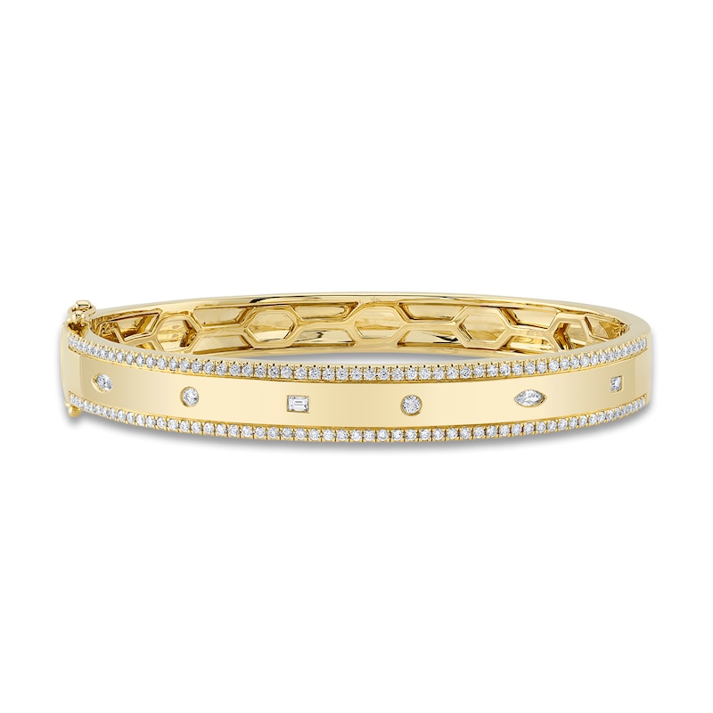 Shy Creation Diamond Bangle Bracelet 1 ct tw Round/Baguette/ Marquise 14K Yellow Gold SC55023851ZS