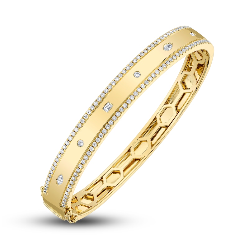 Shy Creation Diamond Bangle Bracelet 1 ct tw Round/Baguette/ Marquise 14K Yellow Gold SC55023851ZS
