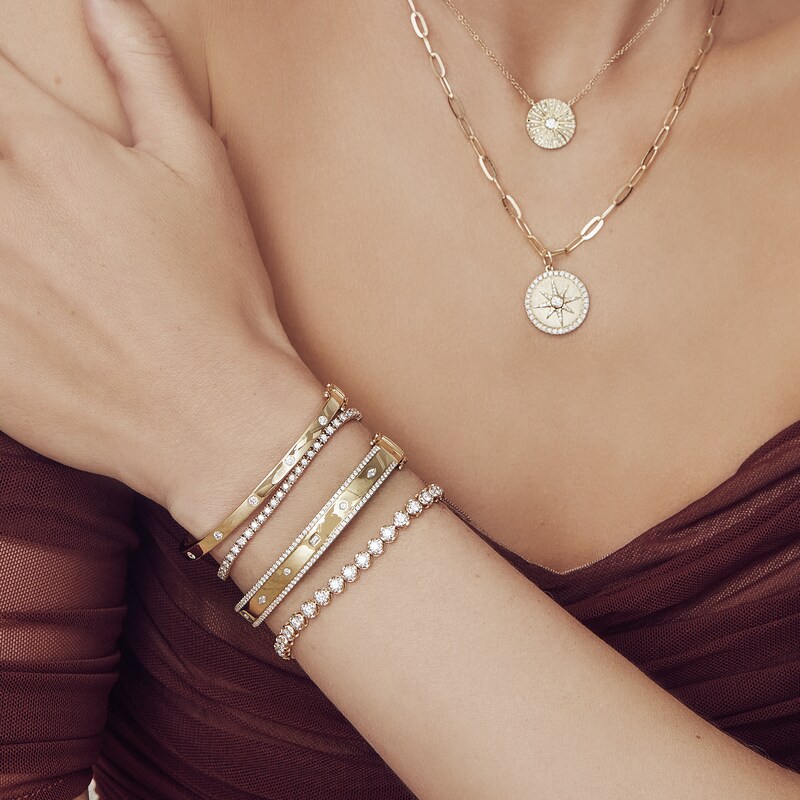 Main Image 4 of Shy Creation Diamond Bangle Bracelet 1 ct tw Round/Baguette/ Marquise 14K Yellow Gold SC55023851ZS