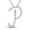 Thumbnail Image 0 of Diamond Initial P Pendant Necklace 1/10 ct tw Round 10K White Gold