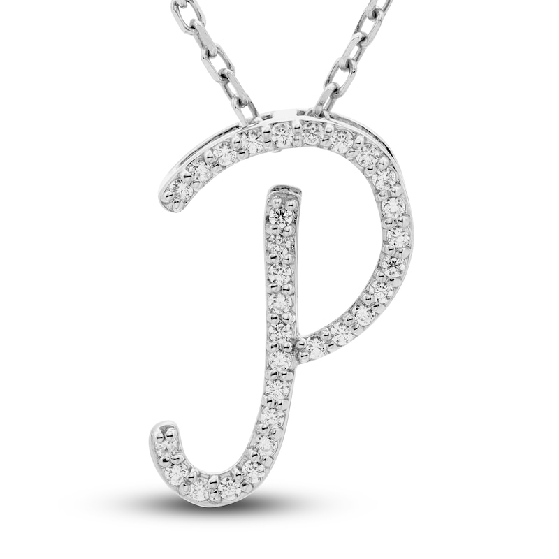 Diamond Initial P Pendant Necklace 1/10 ct tw Round 10K White Gold
