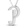 Thumbnail Image 1 of Diamond Initial P Pendant Necklace 1/10 ct tw Round 10K White Gold