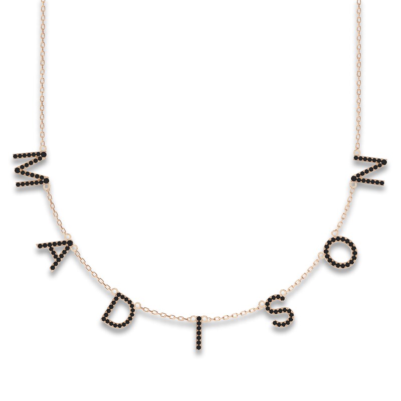 Juliette Maison Black Diamond Station Name Necklace 2 ct tw Round 10K Rose Gold