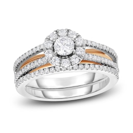 Diamond Halo Bridal Set 3/4 ct tw Round 14K Two-Tone Gold