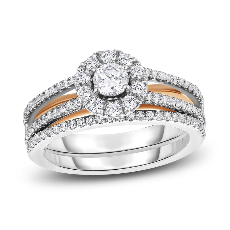 Main Image 1 of Diamond Halo Bridal Set 3/4 ct tw Round 14K Two-Tone Gold