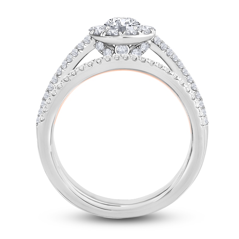 Main Image 2 of Diamond Halo Bridal Set 3/4 ct tw Round 14K Two-Tone Gold