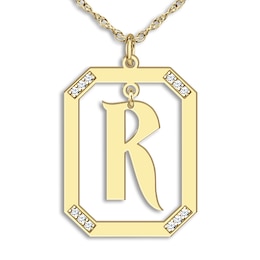 Diamond Initial Pendant Necklace 1/8 ct tw Round Yellow-Gold-Plated Sterling Silver