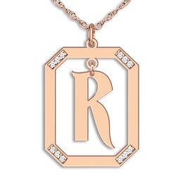 Diamond Initial Pendant Necklace 1/8 ct tw Round 14K Rose Gold 18&quot;