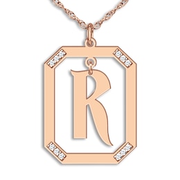 Diamond Initial Pendant Necklace 1/8 ct tw Round 14K Rose Gold 18"