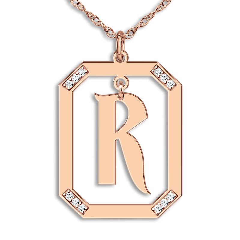 Main Image 1 of Diamond Initial Pendant Necklace 1/8 ct tw Round 14K Rose Gold 18"