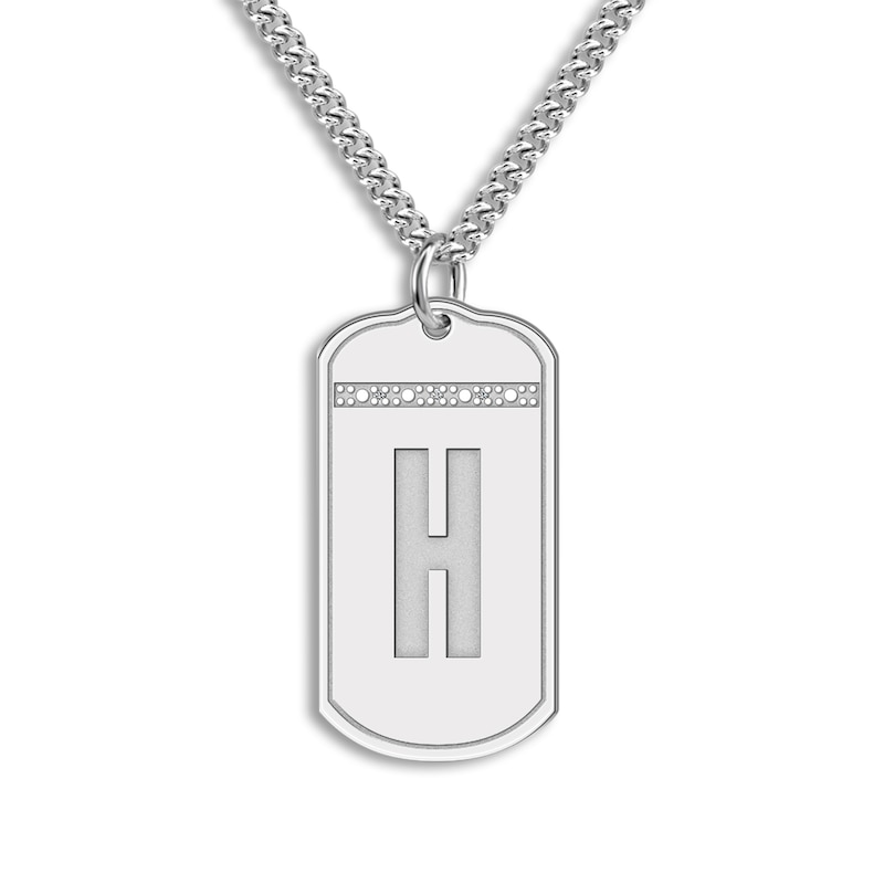 Main Image 1 of Men's Personalized Initial Pendant Necklace Diamond Accents Sterling Silver 20&quot;