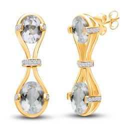 Kallati Natural Green Quartz Drop Earrings 1/4 ct tw Diamonds 14K Yellow Gold