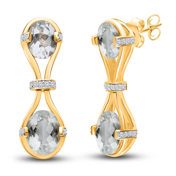 Jared The Galleria Of Jewelry Kallati Natural Green Quartz Drop Earrings 1/4 ct tw Diamonds 14K Yellow Gold