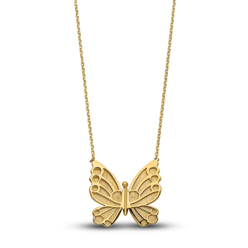 High-Polish Butterfly Necklace 14K Yellow Gold 17"