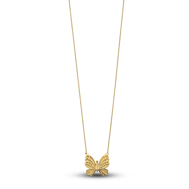 High-Polish Butterfly Necklace 14K Yellow Gold 17"