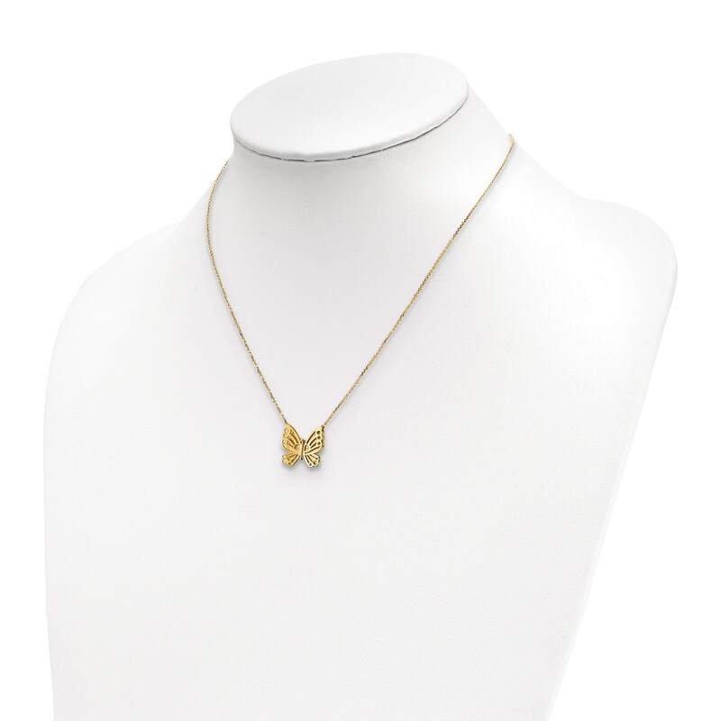 High-Polish Butterfly Necklace 14K Yellow Gold 17"