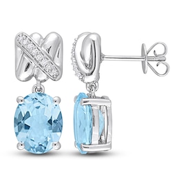 Y-Knot Natural Blue Topaz Earrings 1/15 ct tw Diamonds 14K White Gold