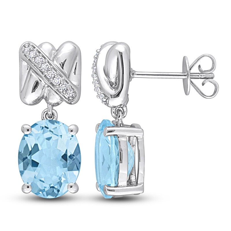 Main Image 1 of Y-Knot Natural Blue Topaz Earrings 1/15 ct tw Diamonds 14K White Gold