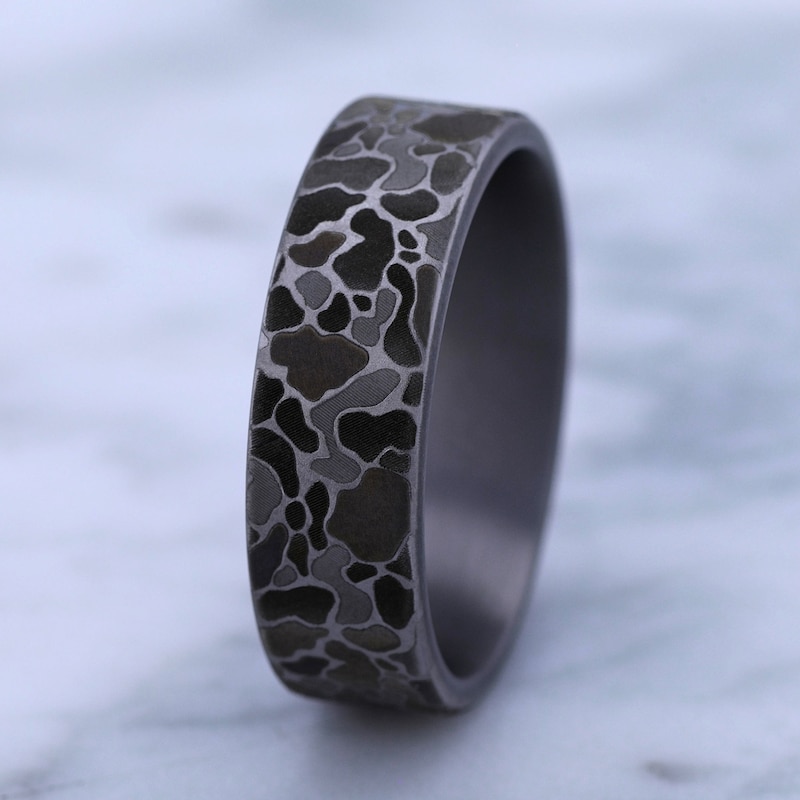 Main Image 4 of Men's Duck Camo Wedding Band Grey Tantalum 7.0mm