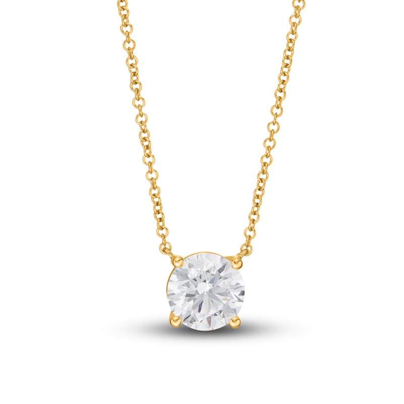 Main Image 1 of Lab-Grown Diamond Solitaire Necklace 1-1/2 ct tw Round 14K Yellow Gold 19" (SI2/F)