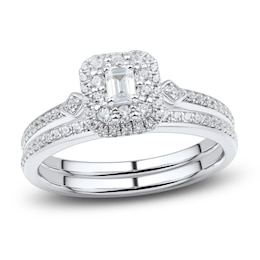 Diamond Bridal Set 1/2 ct tw Emerald/Round 14K White Gold