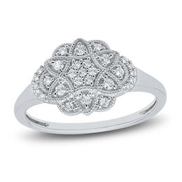 Diamond Milgrain Floral Ring 1/5 ct tw Round 14K White Gold