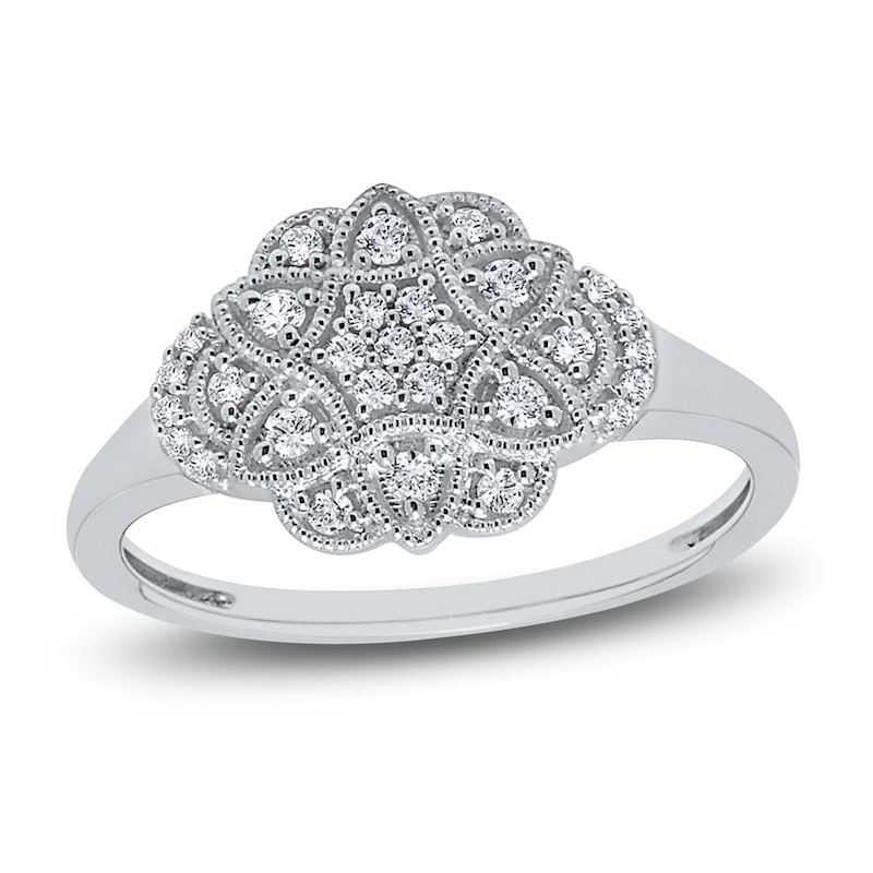 Main Image 1 of Diamond Milgrain Floral Ring 1/5 ct tw Round 14K White Gold