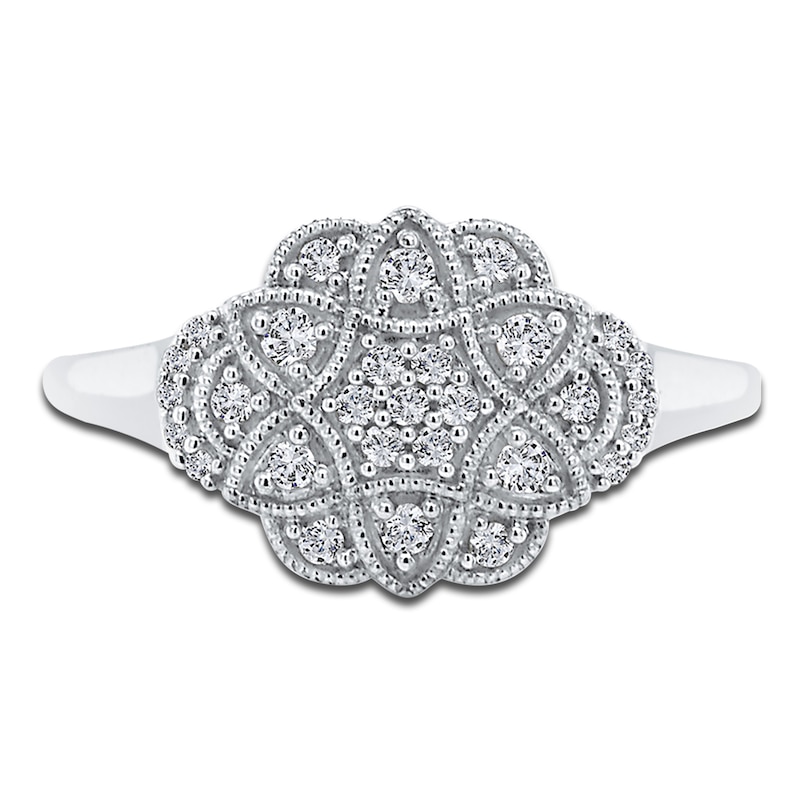 Main Image 3 of Diamond Milgrain Floral Ring 1/5 ct tw Round 14K White Gold