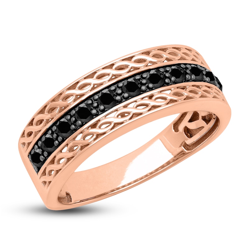 Main Image 2 of Men's Natural Black Sapphire Wedding Band 14K Rose Gold 8.0mm