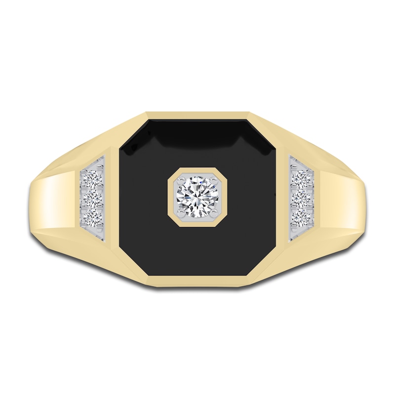 Men's Natural Onyx Ring 1/6 ct tw Diamonds 14K Yellow Gold