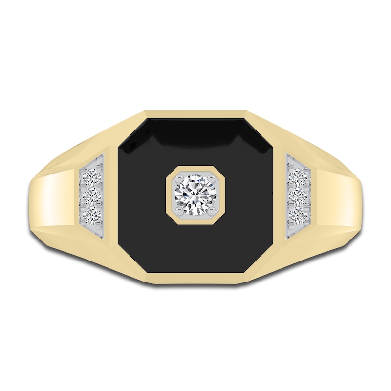 Main Image 3 of Men's Natural Onyx Ring 1/6 ct tw Diamonds 14K Yellow Gold