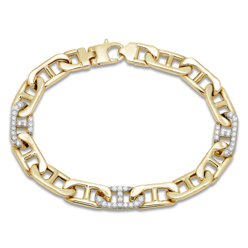 Men's Semi-Solid Diamond Mariner Bracelet 1 ct tw Round 10K Yellow Gold 8.5"