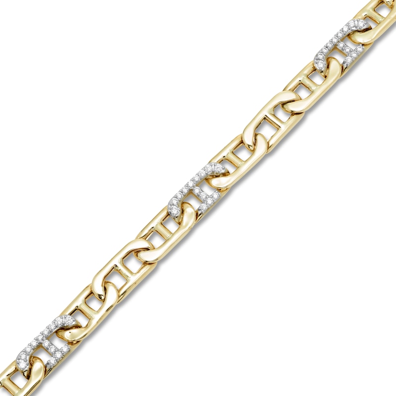 Main Image 2 of Men's Semi-Solid Diamond Mariner Bracelet 1 ct tw Round 10K Yellow Gold 8.5"