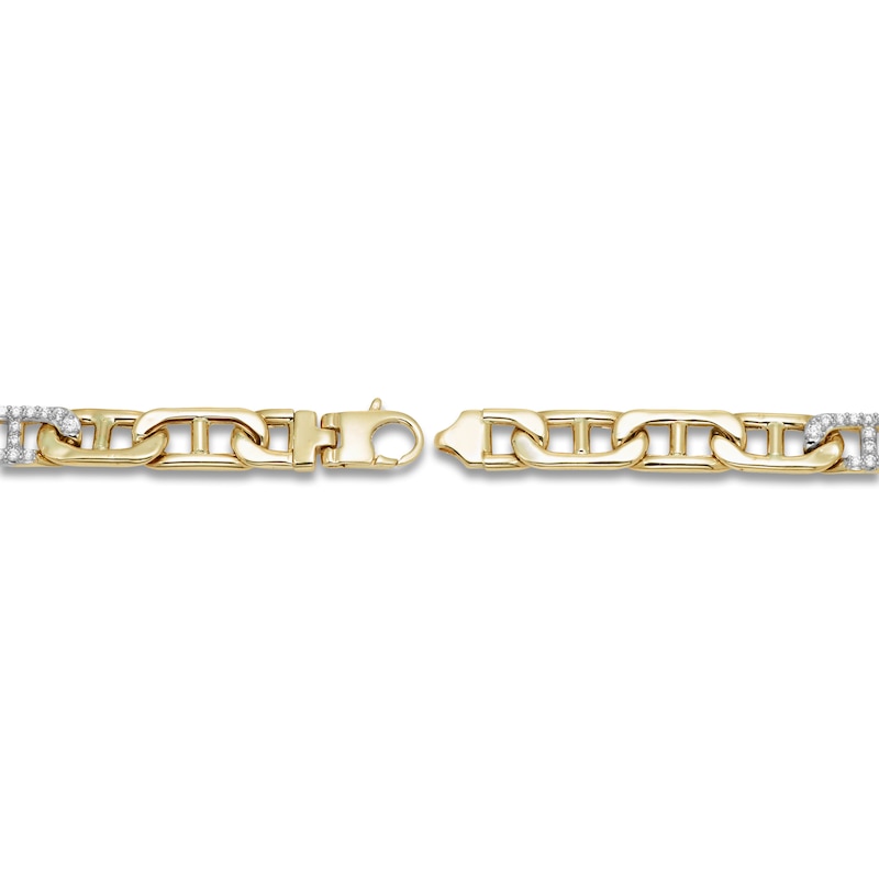 Main Image 3 of Men's Semi-Solid Diamond Mariner Bracelet 1 ct tw Round 10K Yellow Gold 8.5"