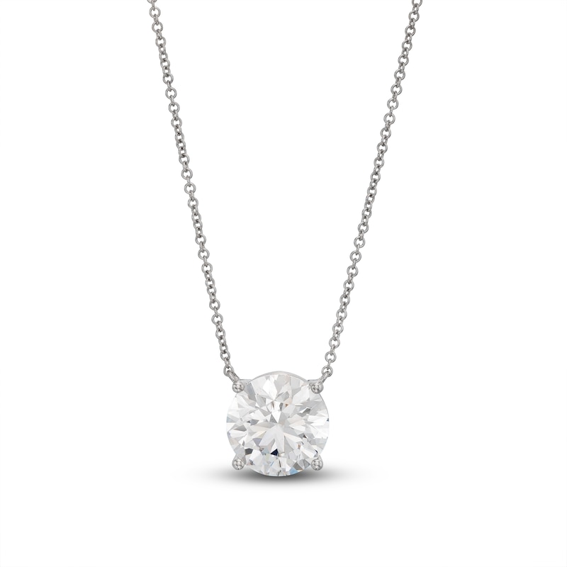 Main Image 1 of Lab-Grown Diamond Solitaire Necklace 5 ct tw Round 14K White Gold 19" (SI2/F)