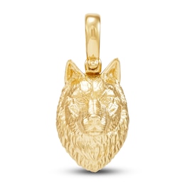 LUSSO by Italia D'Oro Men's Solid Wolf Charm 14K Yellow Gold