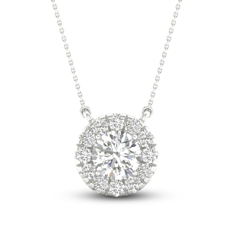 Lab-Created Diamond Halo Necklace 1-1/8 ct tw 14K White Gold 18"